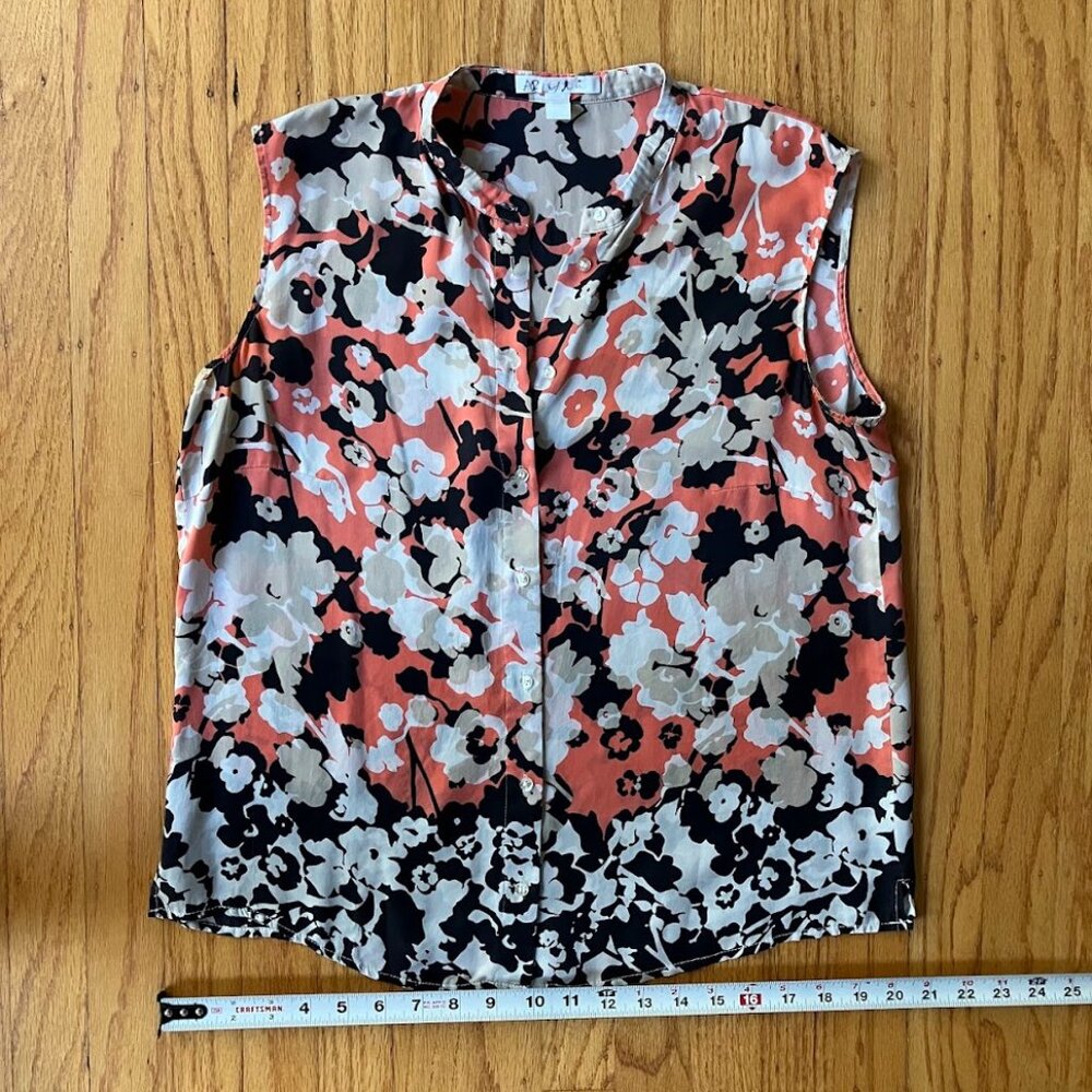 Hugo Boss Silk Blouse Top Womens Button Up Sleeveless Floral